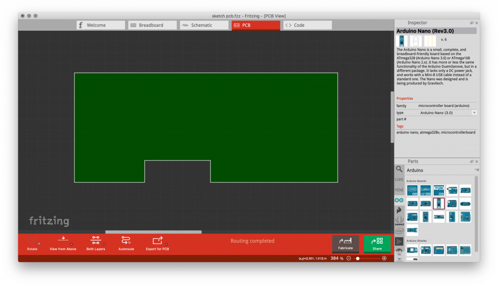 Image of a custom PCB design in Fritzing