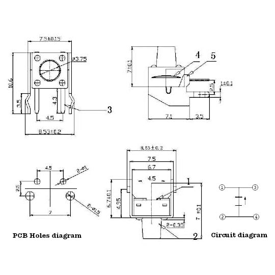 Design and measurements of the vertical push button developed during the tutorial to show how is the process of creating custom parts for Fritzing.