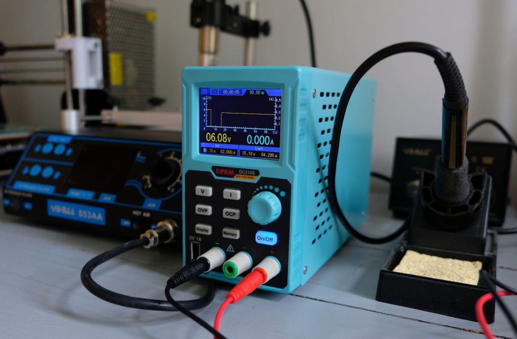 Image of a KIPRIM DC310S programable power supply at Bike Pixel's workshop after being selected as the best benchtop DC power supply that fulfils our need.
