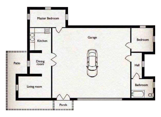 Meme with the design of a house as our cities. The garage takes up most of it.