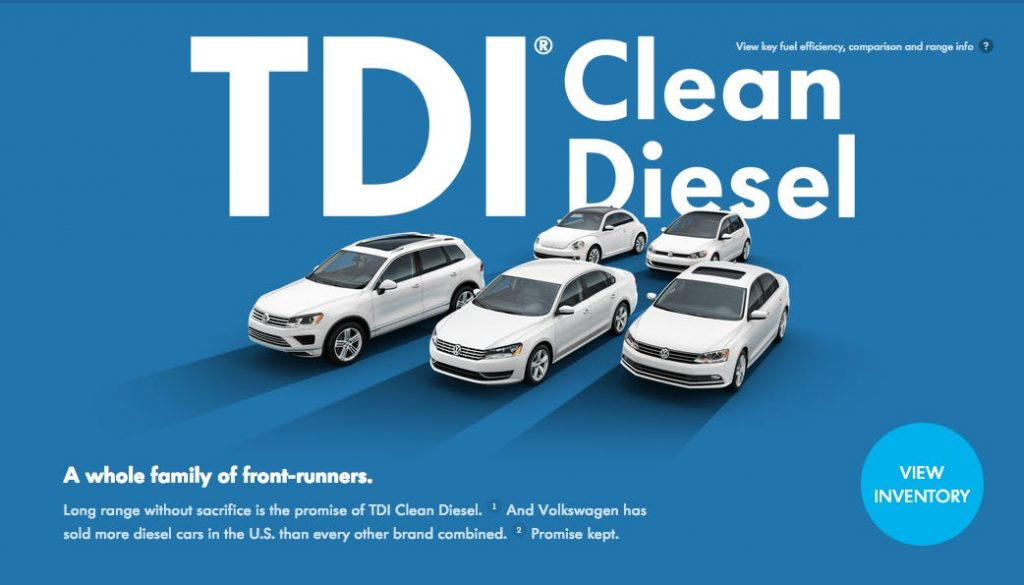 Advertisement for Volkswagen's "clean" diesel engines that in the end (surprise, surprise!) turned out to be not so clean.